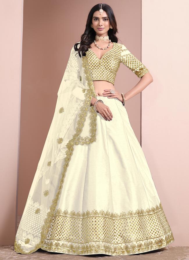 Art Silk White Wedding Wear Sequins Work Lehenga Choli